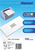 Unistat 38947 Multi Use 12 Up Labels 100 Box
