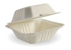 BioPak Clamshell 15X15X8Cm 6X6 125 Pack Natural