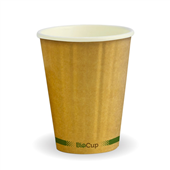 BioPak BioCup 255ml  8oz 80mm Kraft Green Stripe Double Wall Sleeve 50 Sold as Sleeve 50 20 in a Carton