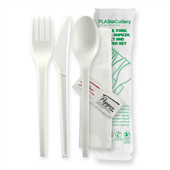 BioPak 165cm  65 PLA Knife Fork Spoon Napkin Salt  Pepper Set Carton 250