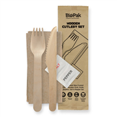 BioPak 16cm Coated Wood Knife Fork Napkin Salt  Pepper Set Sleeve 100 Sold as Sleeve 100 4 in a Carton