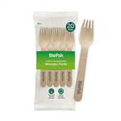BioPak BioCutlery 16cm Wooden Fork In Paper Sleeves Sleeve 20 Sold as Sleeve 20 20 in a Carton