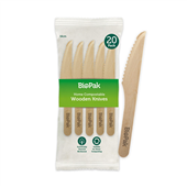 BioPak BioCutlery 25 Pack  16cm Wooden Knife In Paper Sleeves Sleeve 20 Sold as Sleeve 20 32 in a Carton