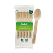 BioPak BioCutlery 16cm Wooden Spoon In Paper Sleeves Sleeve 20 Sold as Sleeve 20 20 in a Carton