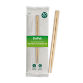 BioPak BioCutlery 21cm Bamboo Chopsticks in Paper Sleeve 20 Sold as Sleeve 20 8 in a Carton